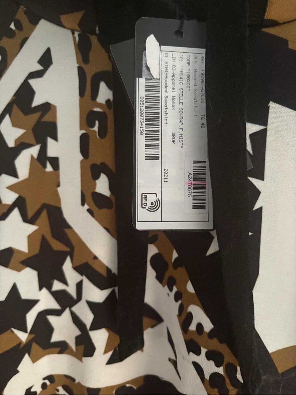 NWT/Dolce & Gabbana Brown, Black and White Star & Leopard Print Hoodie - size 42 - Picture 7 of 12